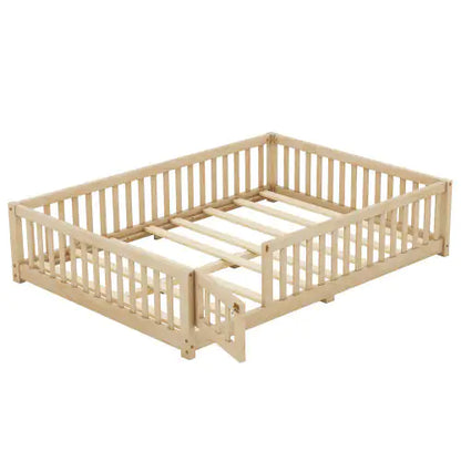 Full Size Kids Floor Bed with Guardrails