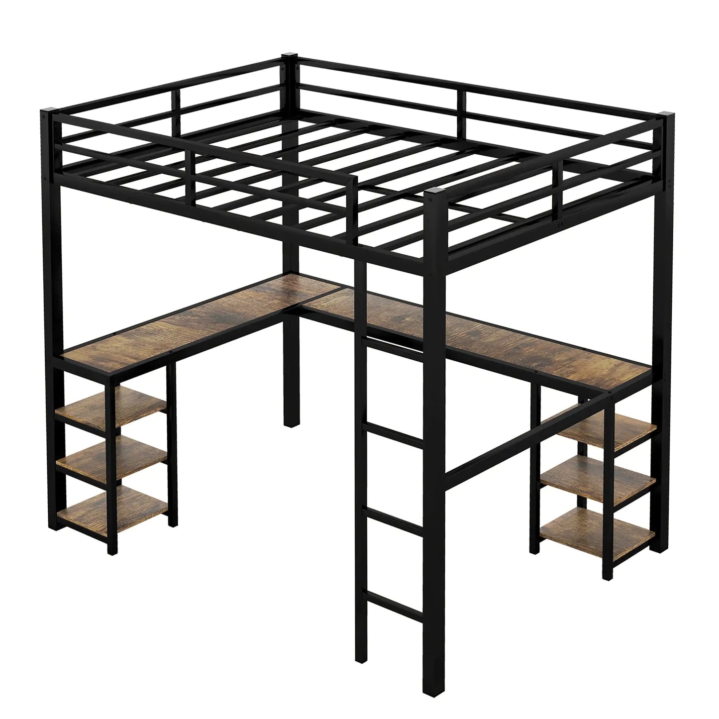 Metal Loft Bed with Desk and Storage