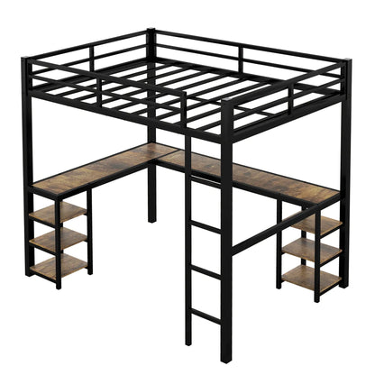 Metal Loft Bed with Desk and Storage