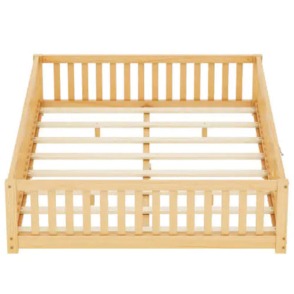 Kids' Queen Floor Bed with Safety Rails and Door, Natural
