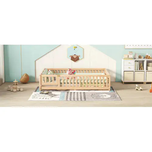 Full Size Kids Floor Bed with Guardrails