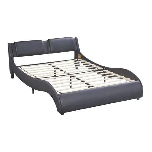 Black Queen LED Platform Bed with Faux Leather