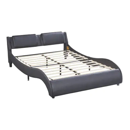 Black Queen LED Platform Bed with Faux Leather