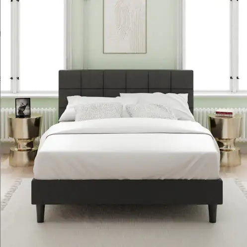 King-Sized Square Stitch Upholstered Bed
