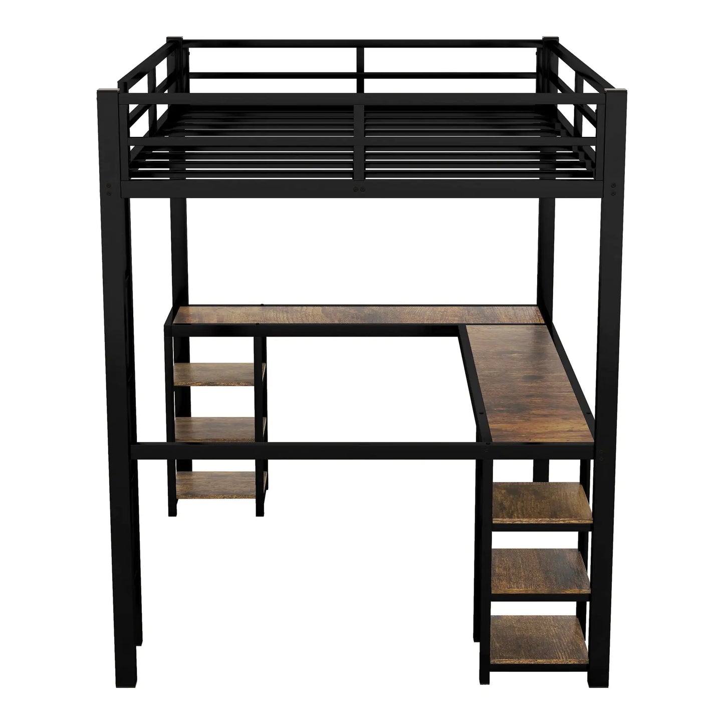 Metal Loft Bed with Desk and Storage